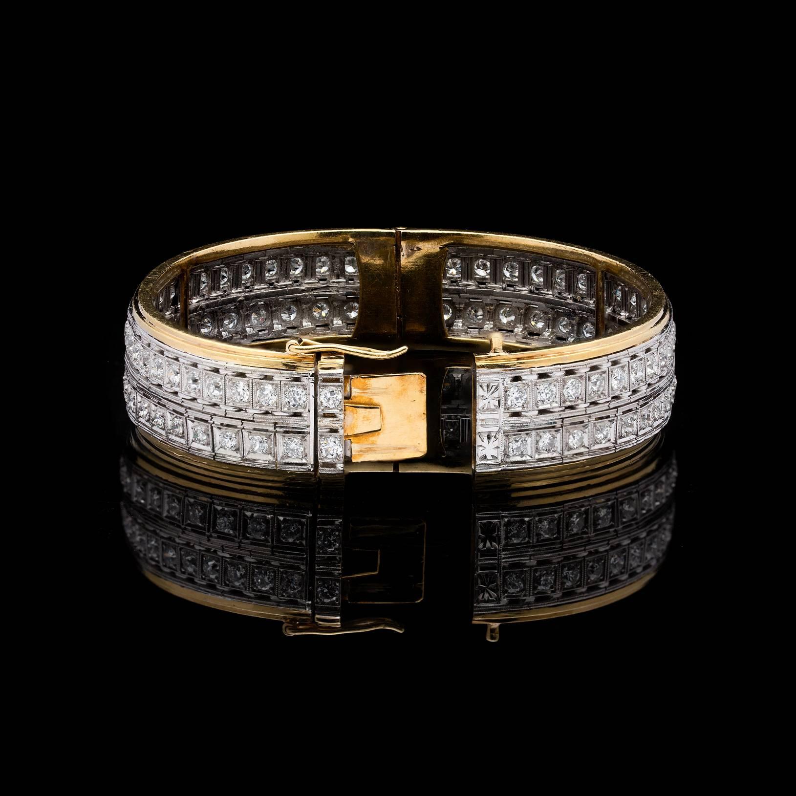 1950er Jahre Armreif aus Gold und Platin mit Diamanten im alteuropäischen Schliff (Alteuropäischer Schliff)