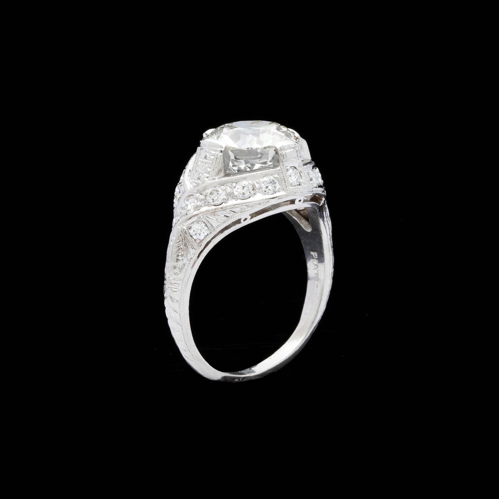 Art Deco 2.78 Carat GIA Cert Round Transitional Cut Diamond Platinum Ring  1