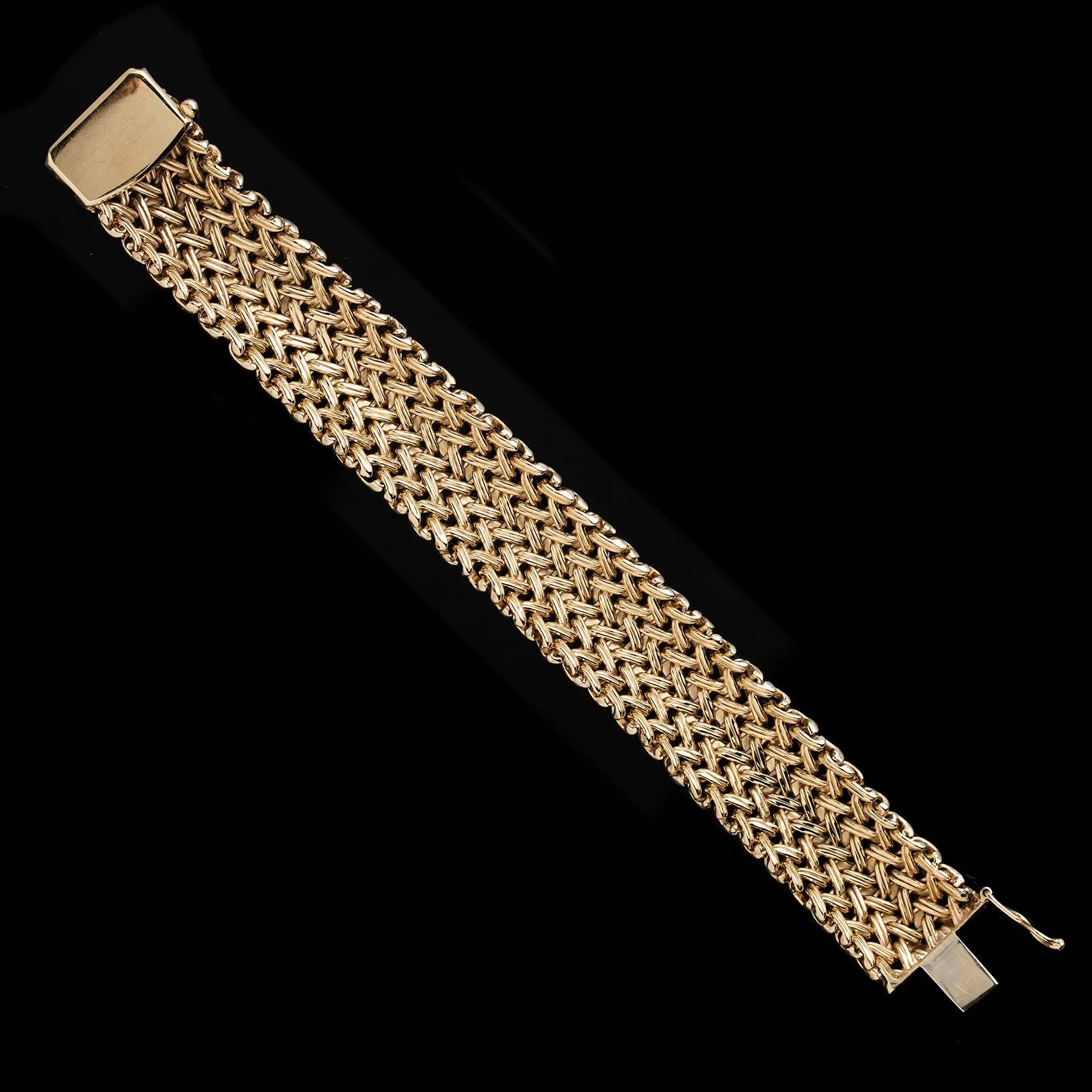 Women's Woven Gold Wide Bangle Bracelet