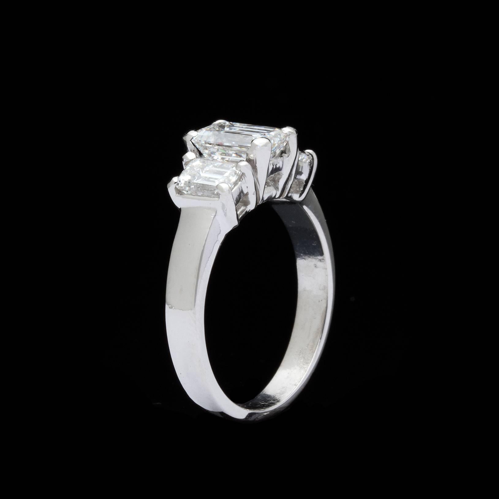 Gorgeous 2.38 Carat GIA Cert Emerald Cut Diamond Platinum Ring In Excellent Condition In San Francisco, CA