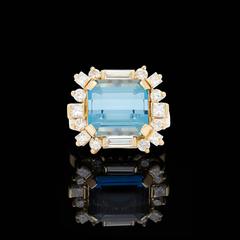 10.00 Carat Aquamarine Diamond Gold Ring