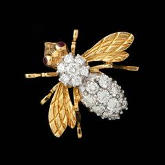 1970s Herbert Rosenthal Ruby Diamond Two Color Gold Bee Brooch