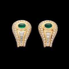 1980s Emerald Cabochon Diamond Gold Clip Earrings