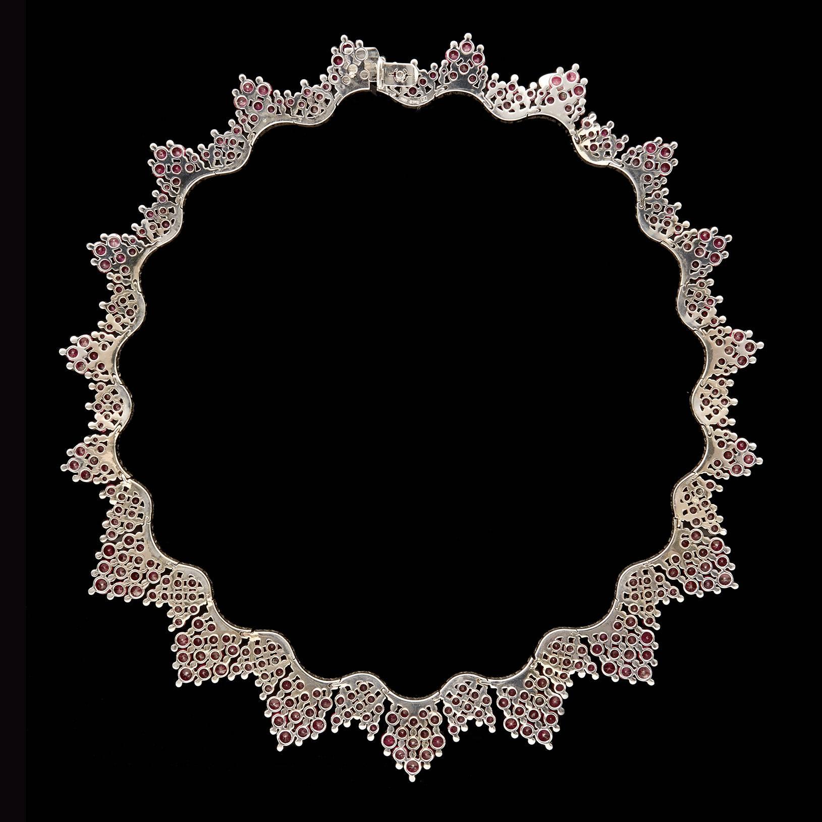 Contemporary Favero Ruby Diamond Gold Collar Necklace