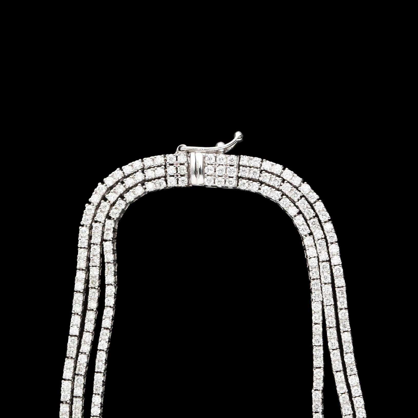 Salavetti Three Strand Diamond Gold Necklace In Excellent Condition In San Francisco, CA