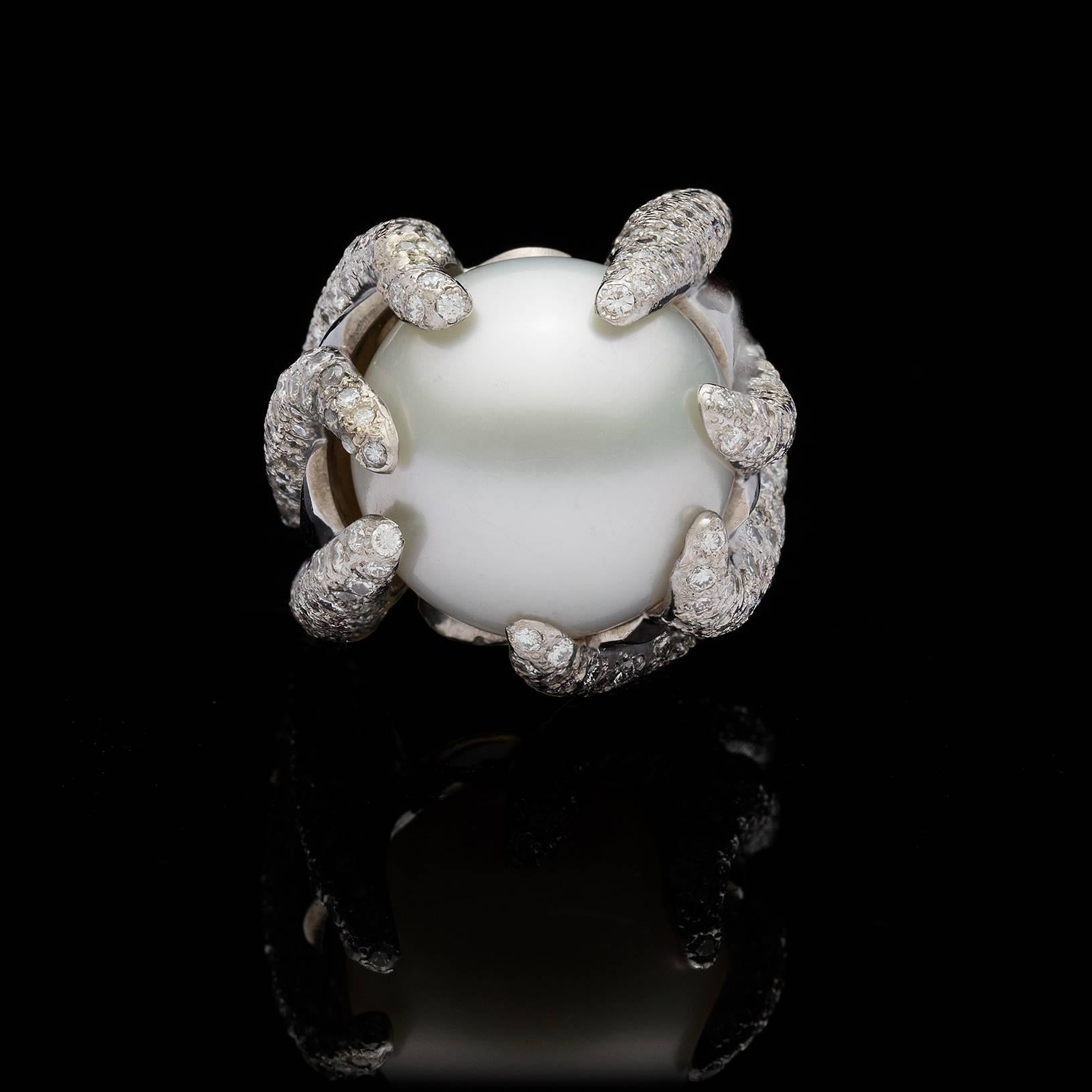 Contemporary South Sea Pearl Diamond Gold Ring