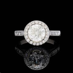 1.57 Carat GIA Cert Round Brilliant Cut Diamond Platinum Halo Ring