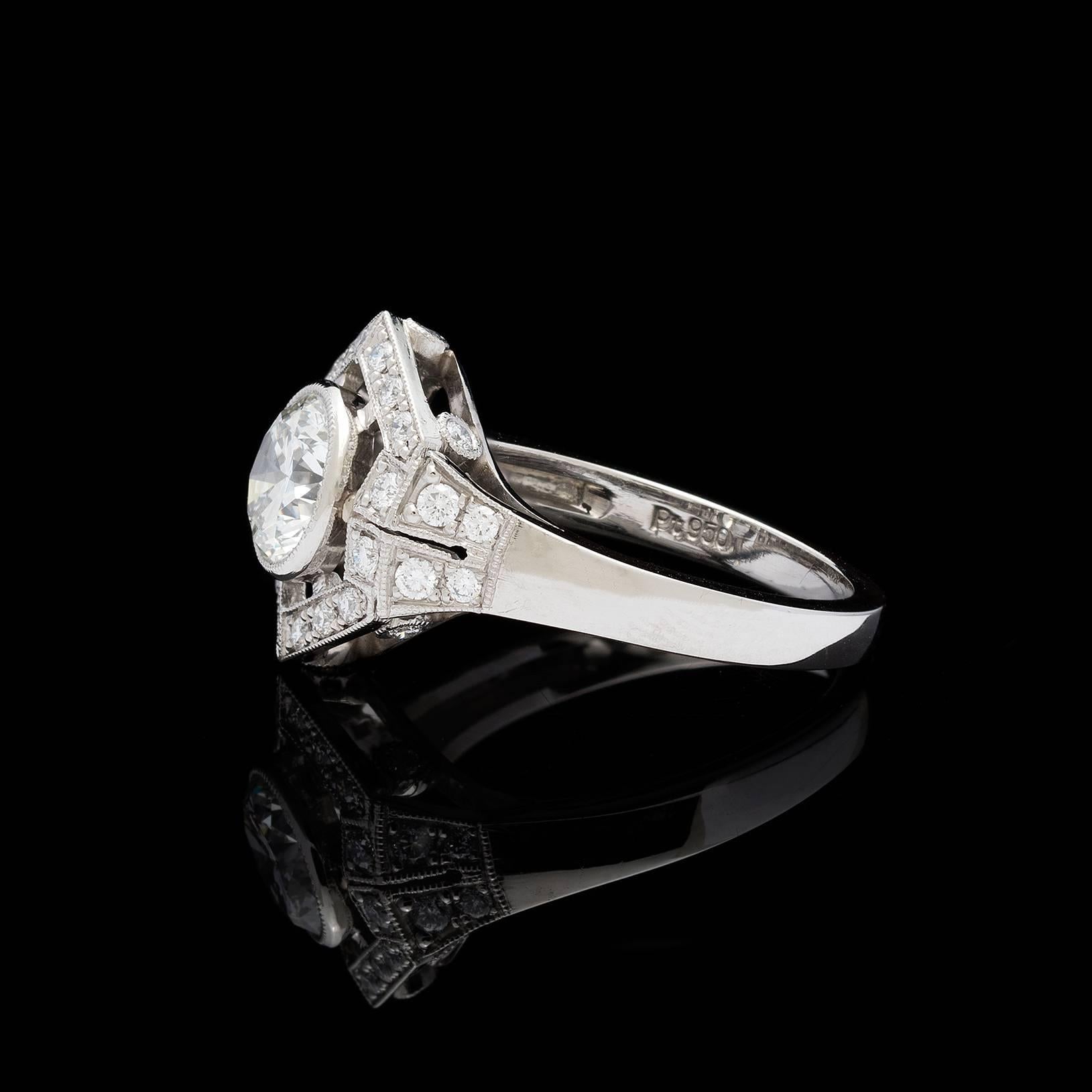 Round Cut 1.18 Carat GIA Certified Diamond Platinum Hexagon Halo Ring For Sale