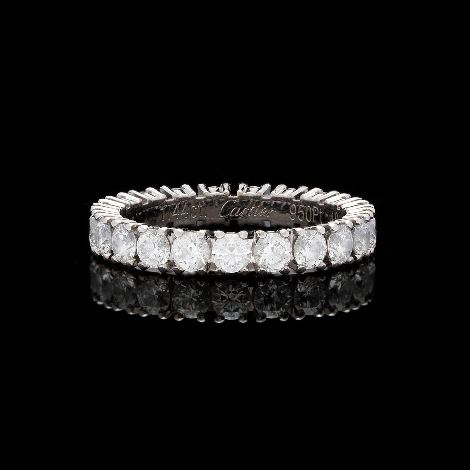 Cartier Contemporary Round Brilliant Diamond Platinum Eternity Band Ring In Excellent Condition In San Francisco, CA