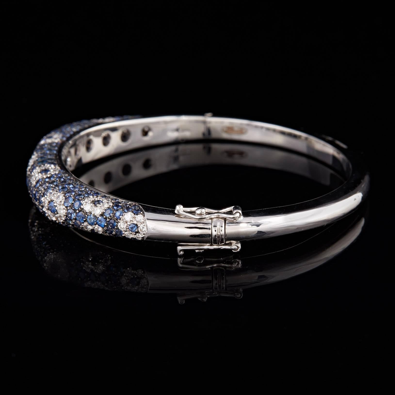 Contemporary Salavetti Pavé Sapphire and Diamond Floral Bangle Bracelet