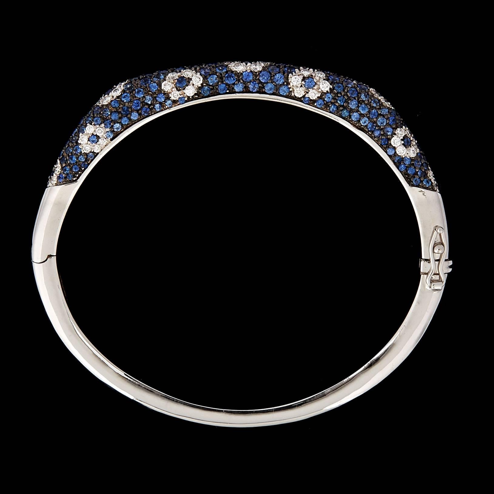 Salavetti Pavé Sapphire and Diamond Floral Bangle Bracelet In Excellent Condition In San Francisco, CA