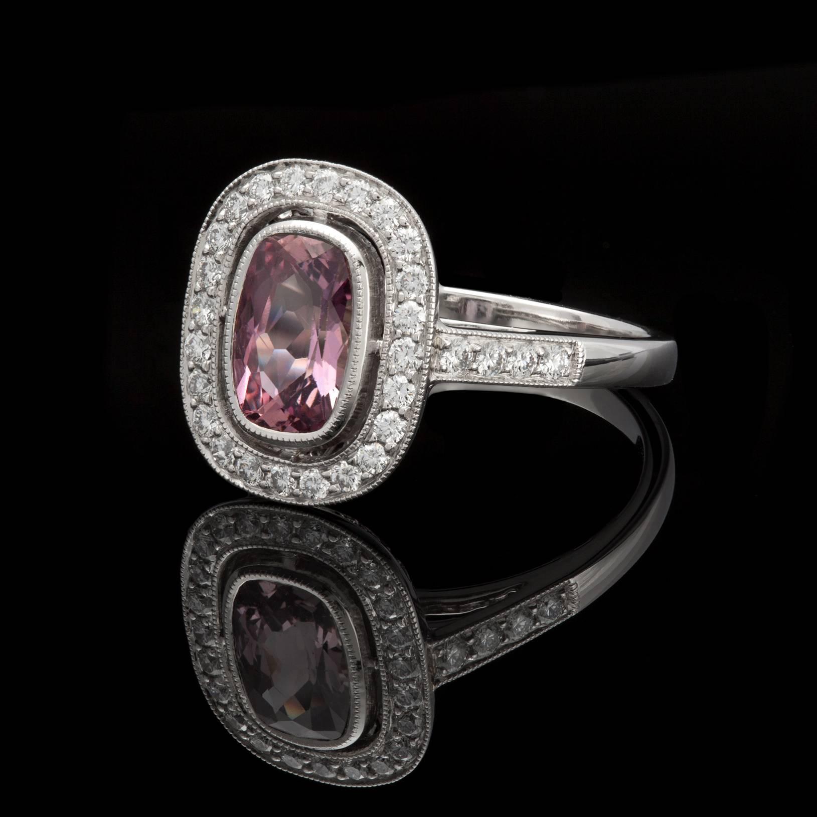 GIA No Heat Pink Sapphire Diamonds Platinum Halo Ring In Excellent Condition In San Francisco, CA