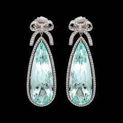 Aquamarine Diamond Platinum Pendant Earrings