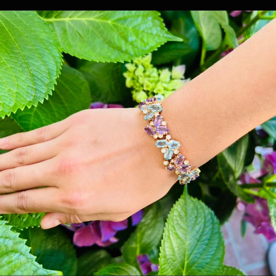 Pulsera Italiana Multi-Gemas y Oro Rosa 18k Corte oval en venta