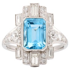 Art Deco Stil Aquamarin & Diamant Ring