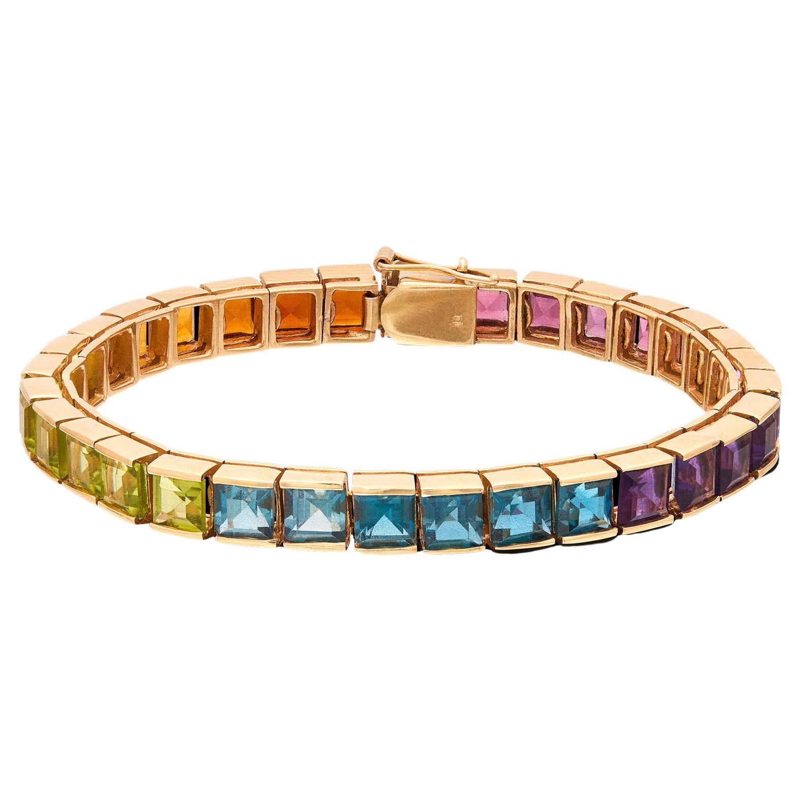 Pulsera vintage de oro de 14k y arco iris semiprecioso en venta