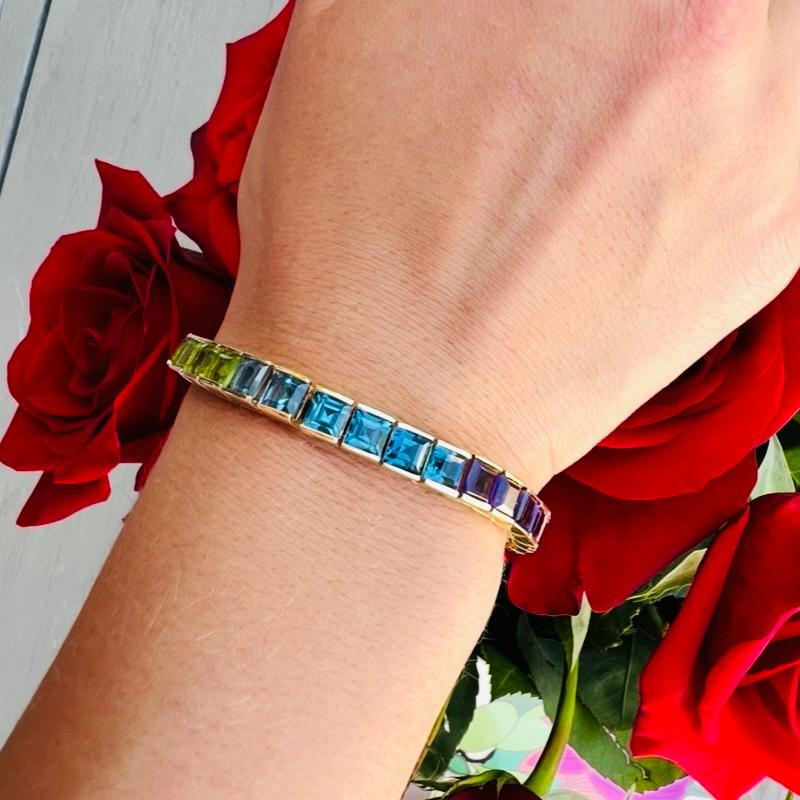Pulsera vintage de oro de 14k y arco iris semiprecioso en venta 1
