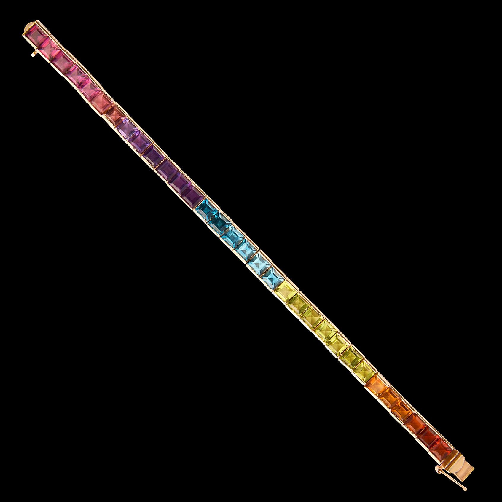 De las mujeres Pulsera vintage de oro de 14k y arco iris semiprecioso en venta