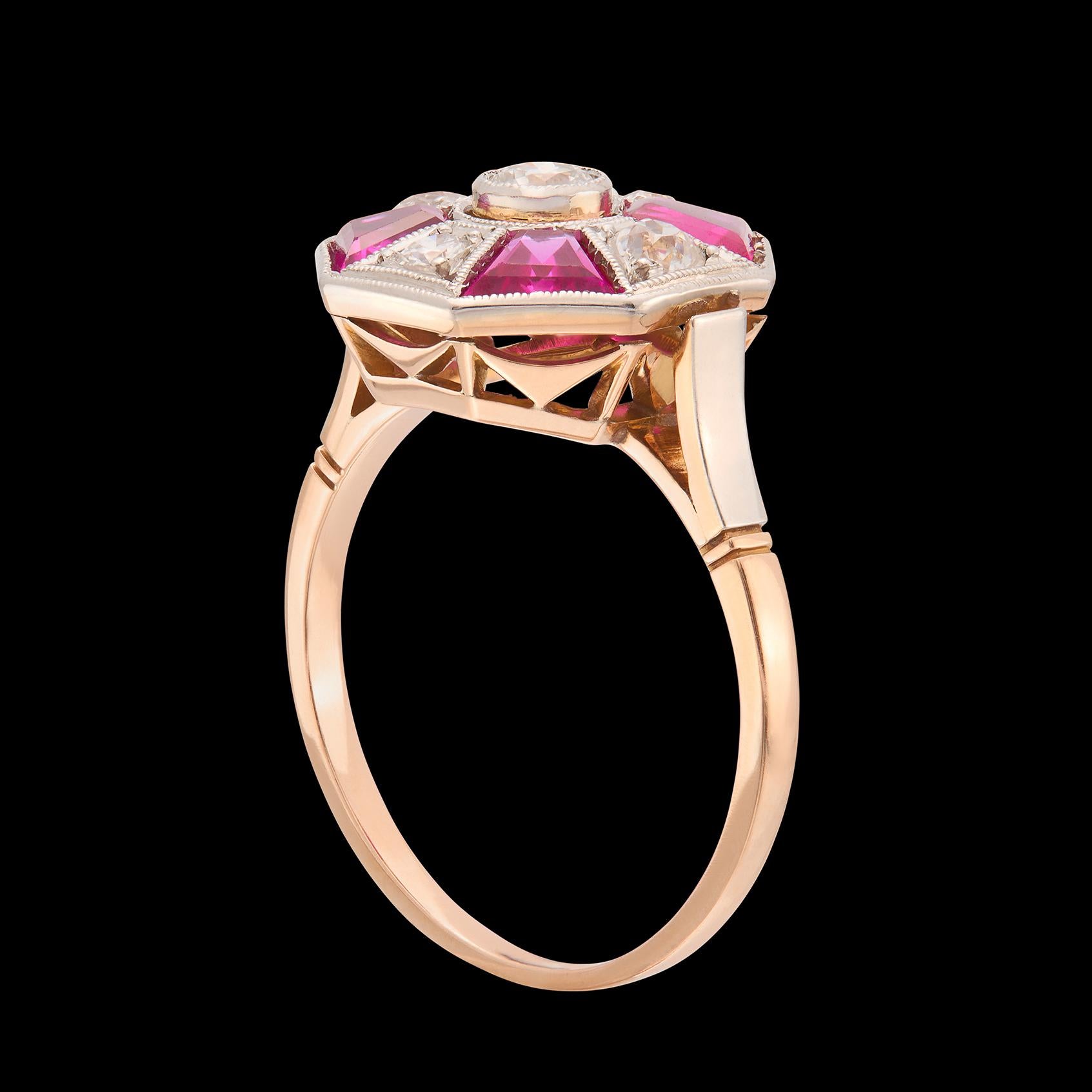 Anello di rubini e diamanti in stile Art Déco in vendita 1