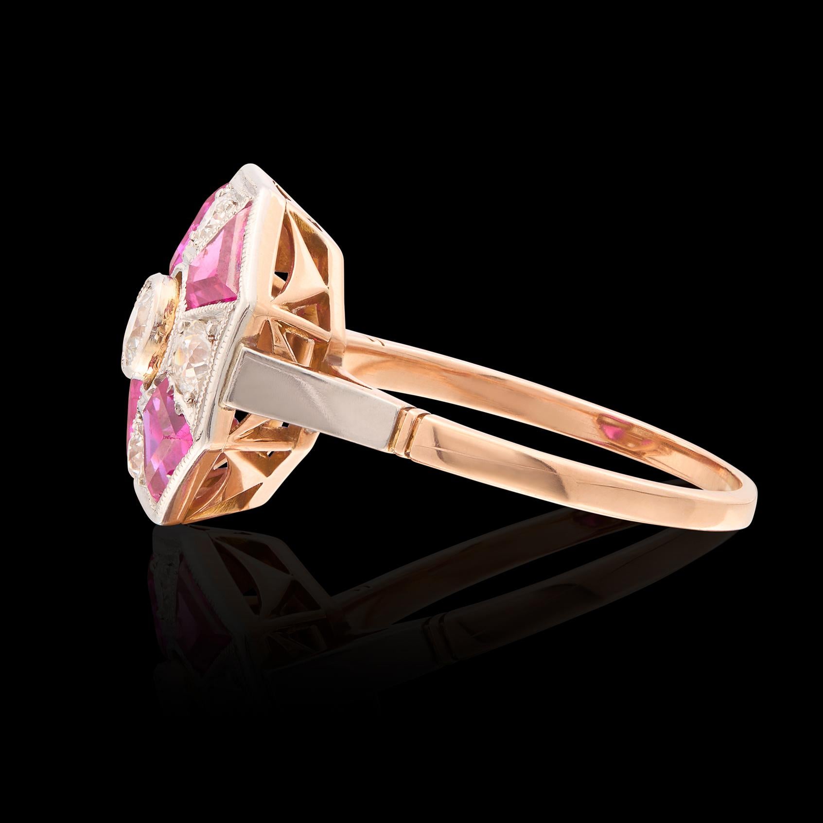Anello di rubini e diamanti in stile Art Déco in vendita 2