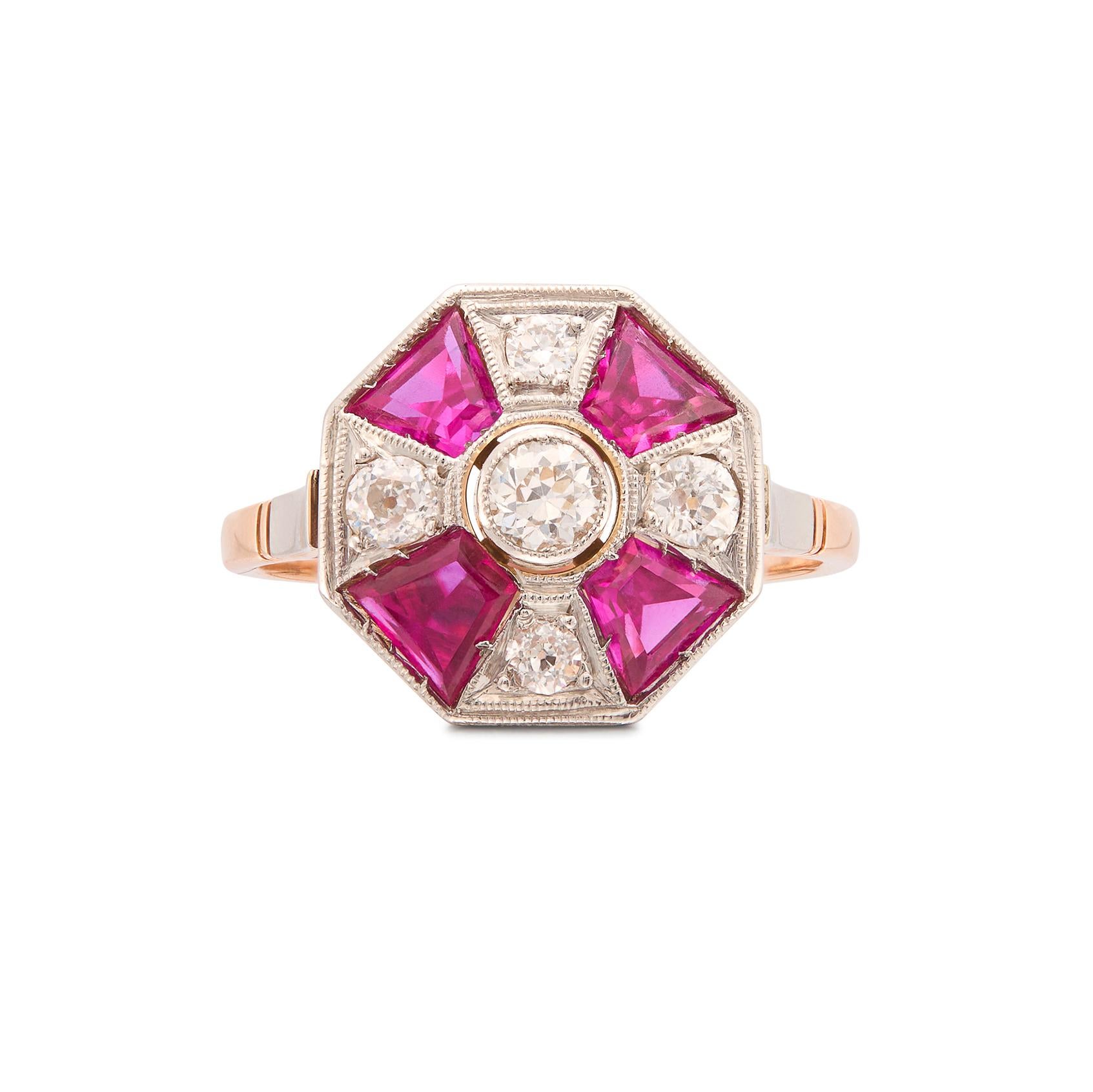 Anello di rubini e diamanti in stile Art Déco in vendita 3