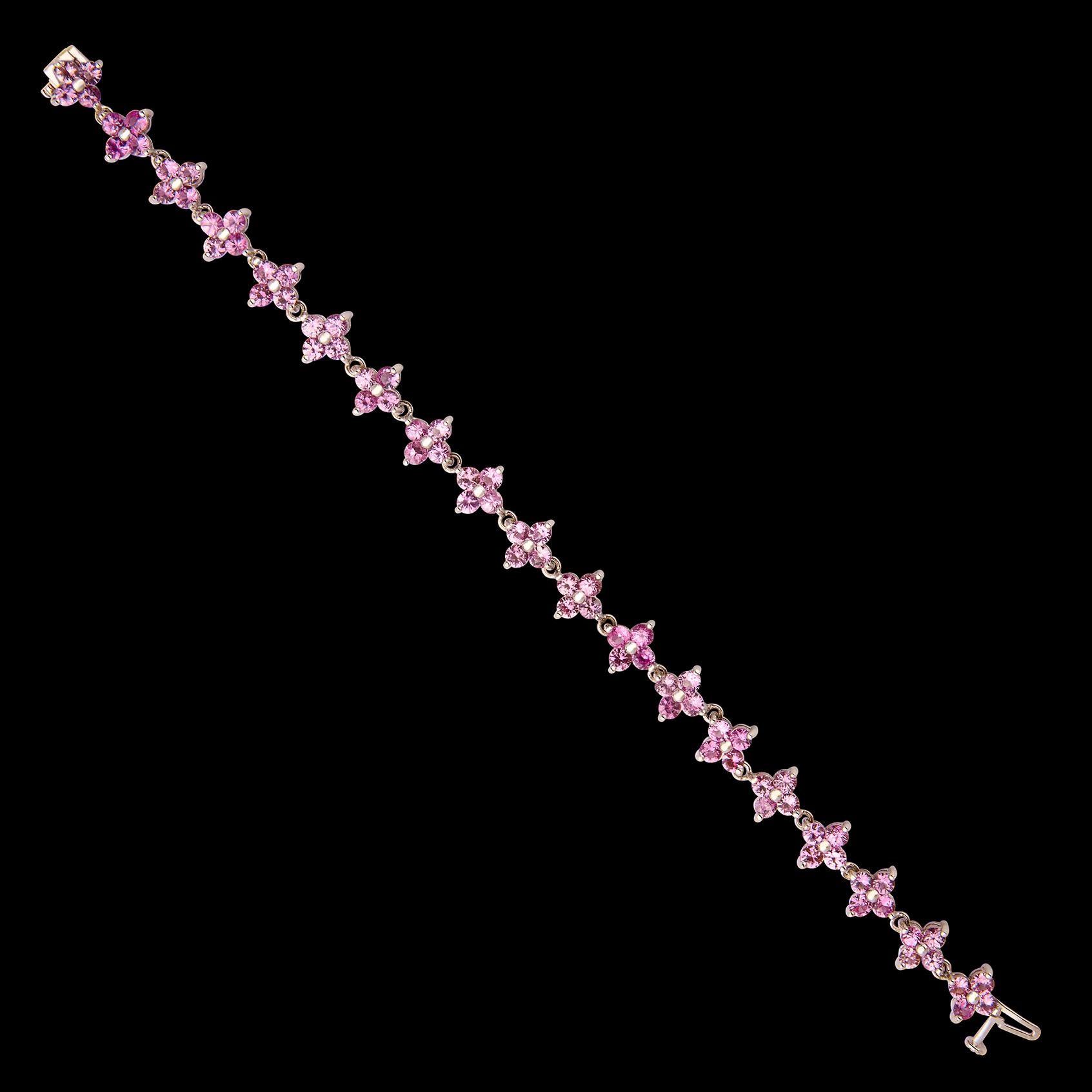 Taglio rotondo Bracciale con zaffiro rosa e oro bianco 18 carati in vendita