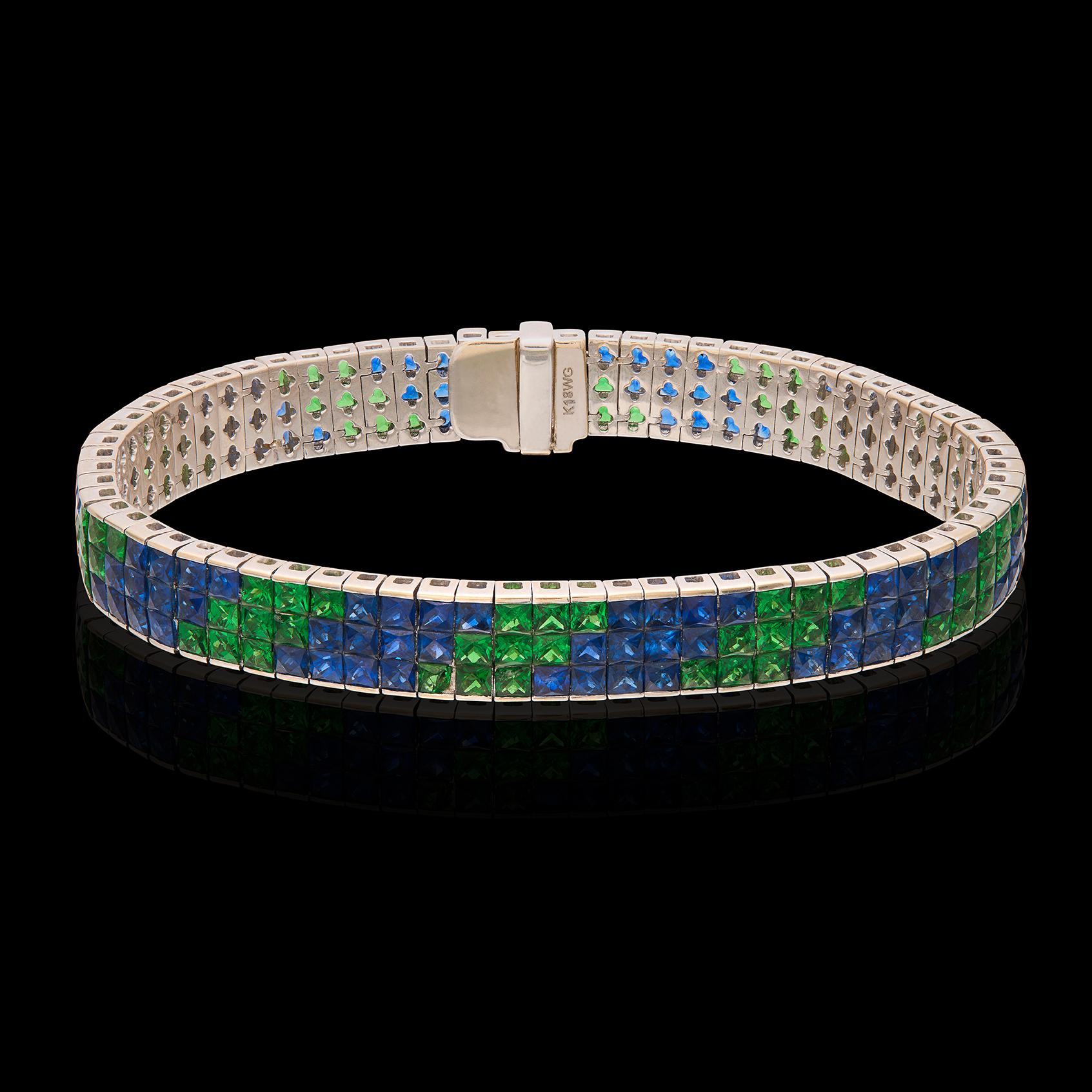 Magnifique bracelet en saphir et tsavorite de succession Excellent état - En vente à San Francisco, CA