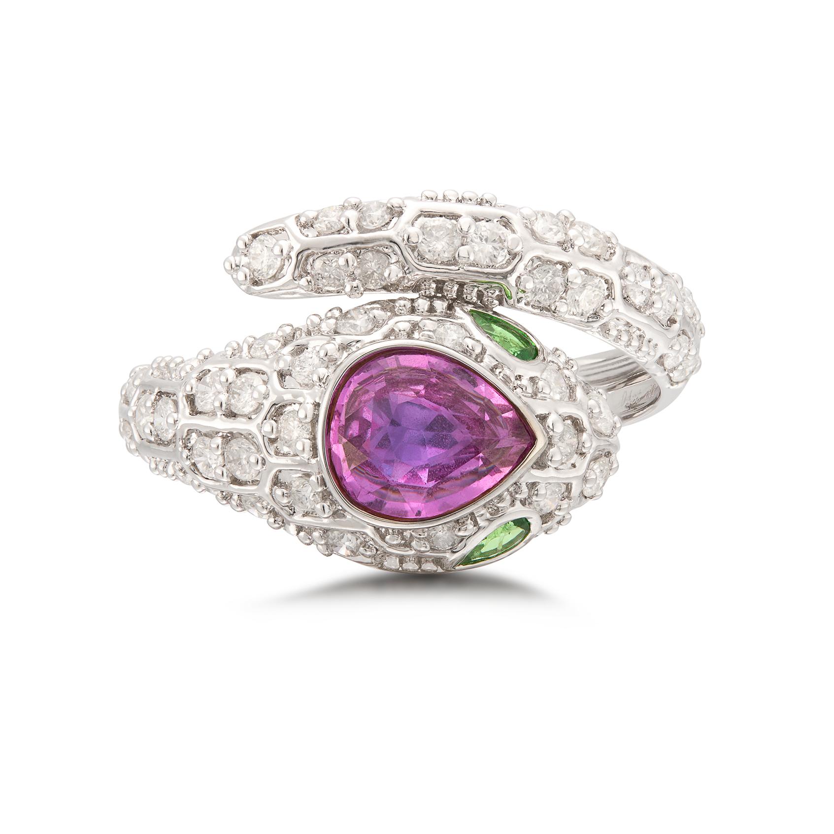 No Heat Padparadscha Saphir & Diamant Schlangenring im Angebot 3