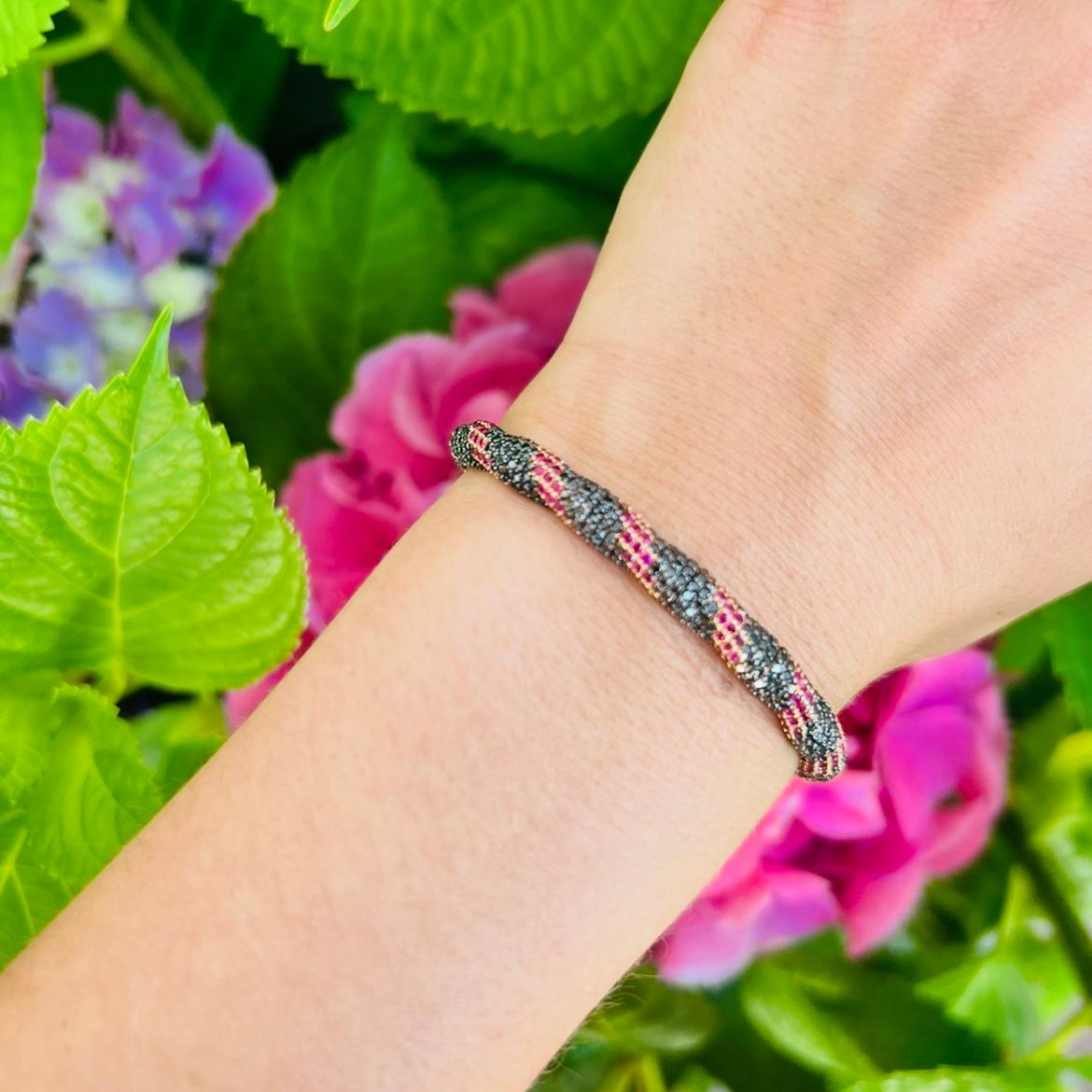Women's Roberto Demeglio Black Diamond & Ruby Stretch Bracelet For Sale