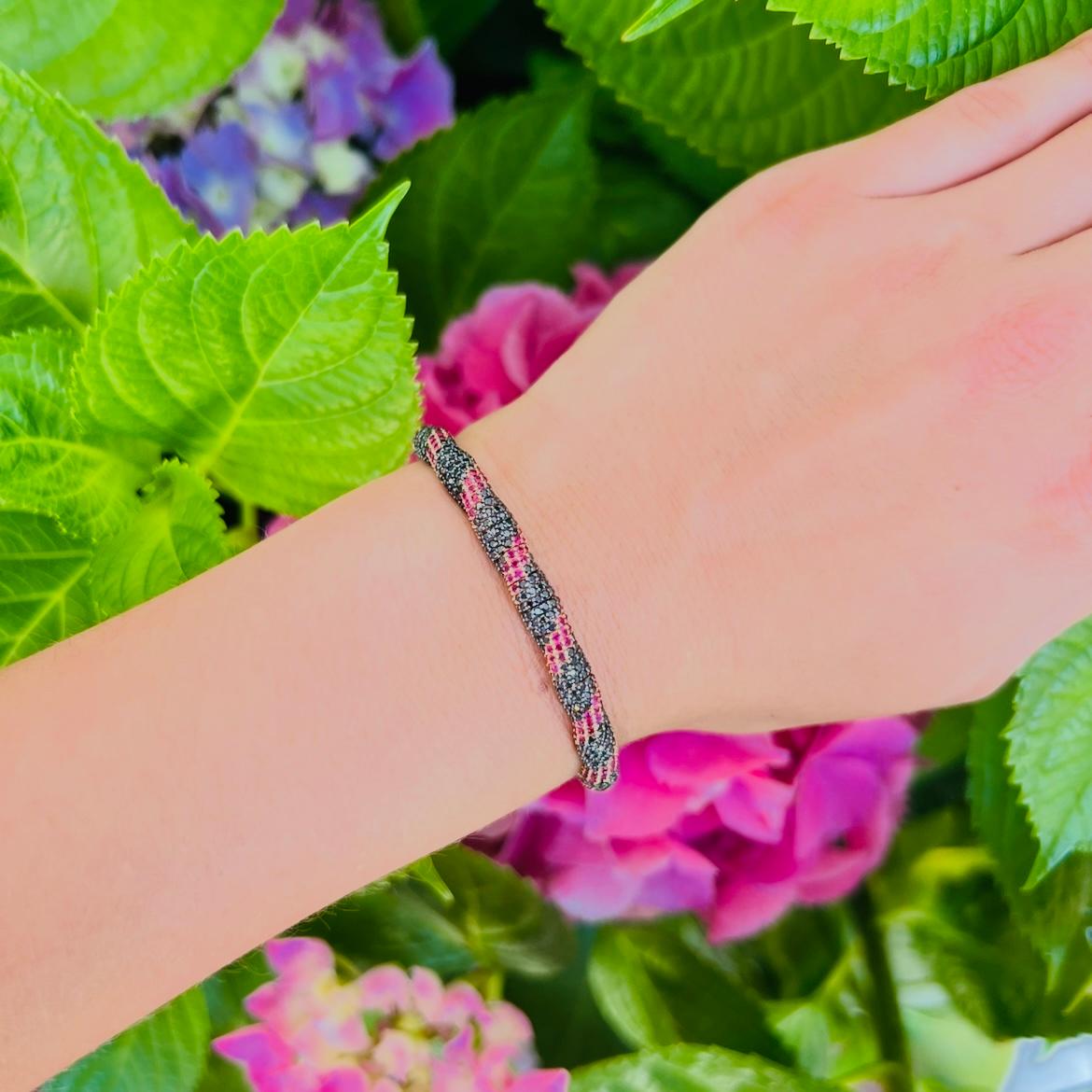 Roberto Demeglio Black Diamond & Ruby Stretch Bracelet For Sale 1