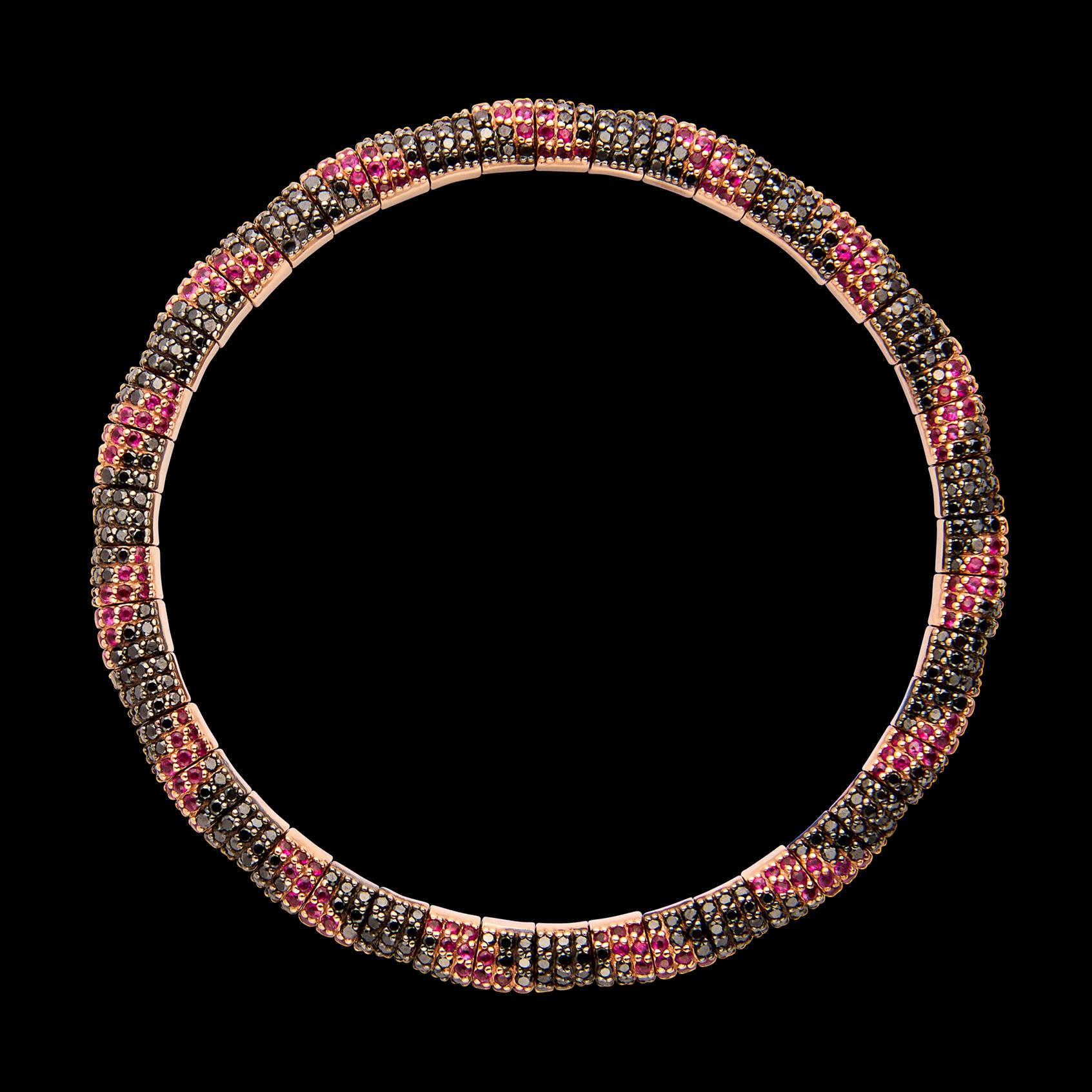 Roberto Demeglio Black Diamond & Ruby Stretch Bracelet In Excellent Condition For Sale In San Francisco, CA