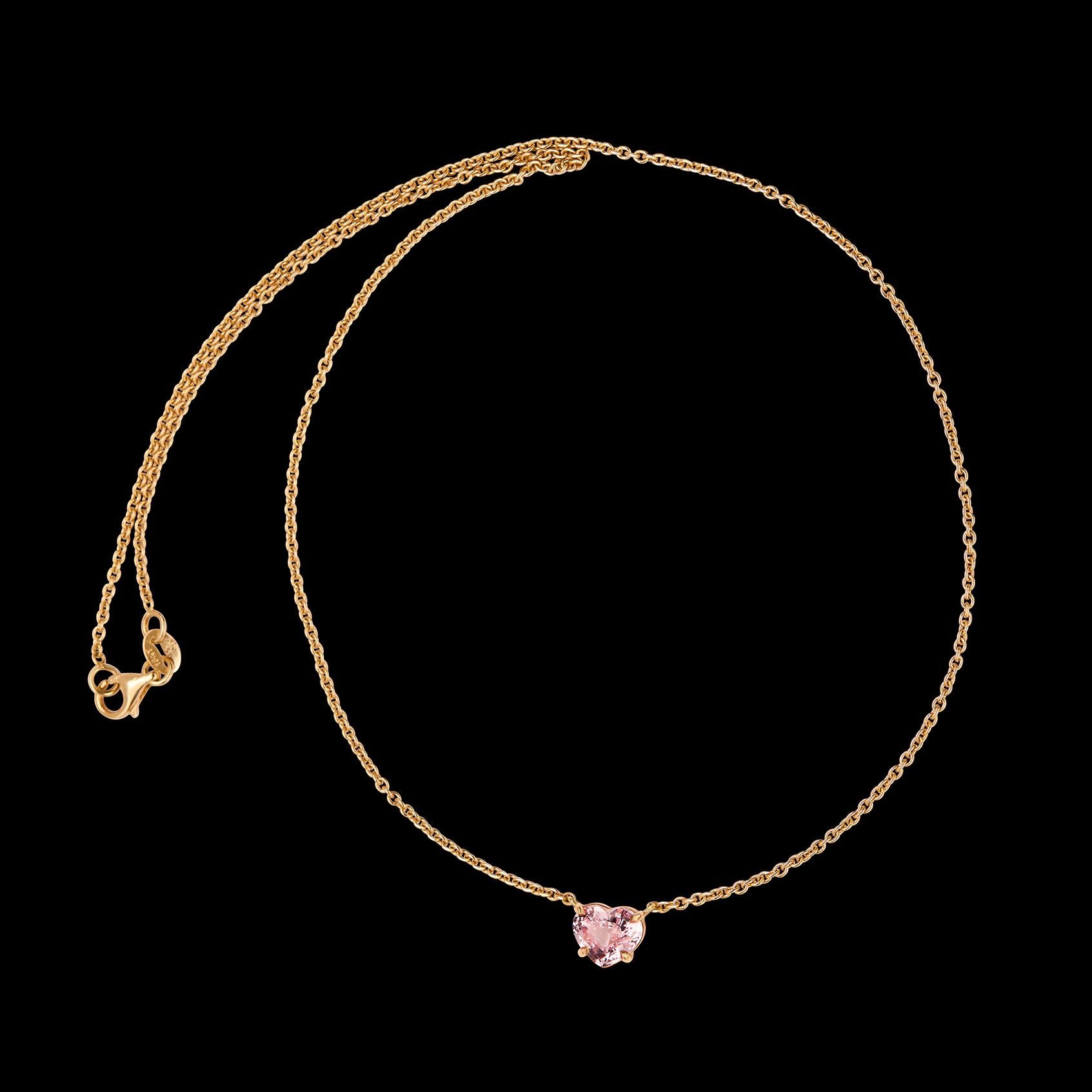 Taille cœur Charmant collier en saphir rose et or 18k en vente