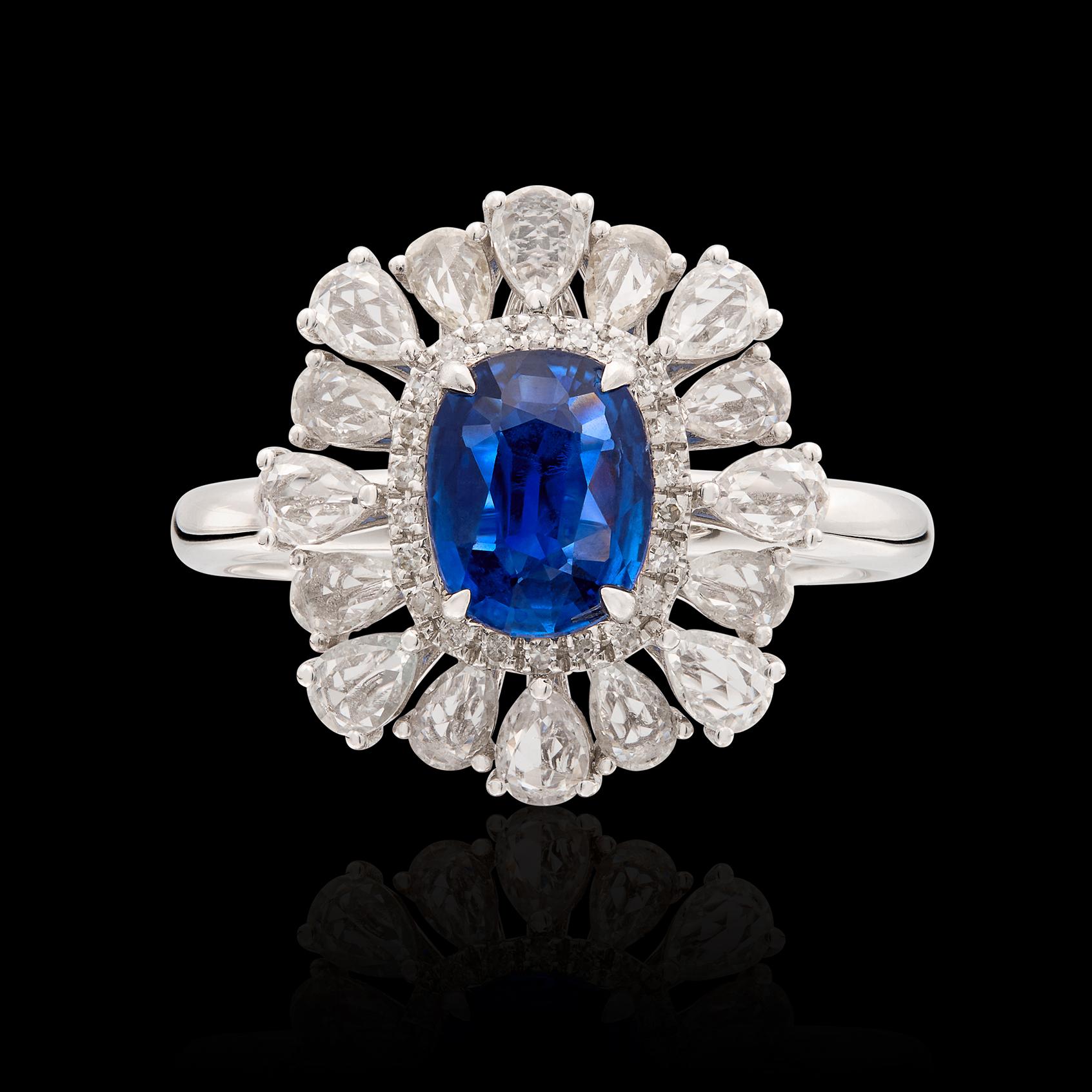 Lebendiger Ring aus blauem und weißem Saphir und Diamant (Art déco) im Angebot