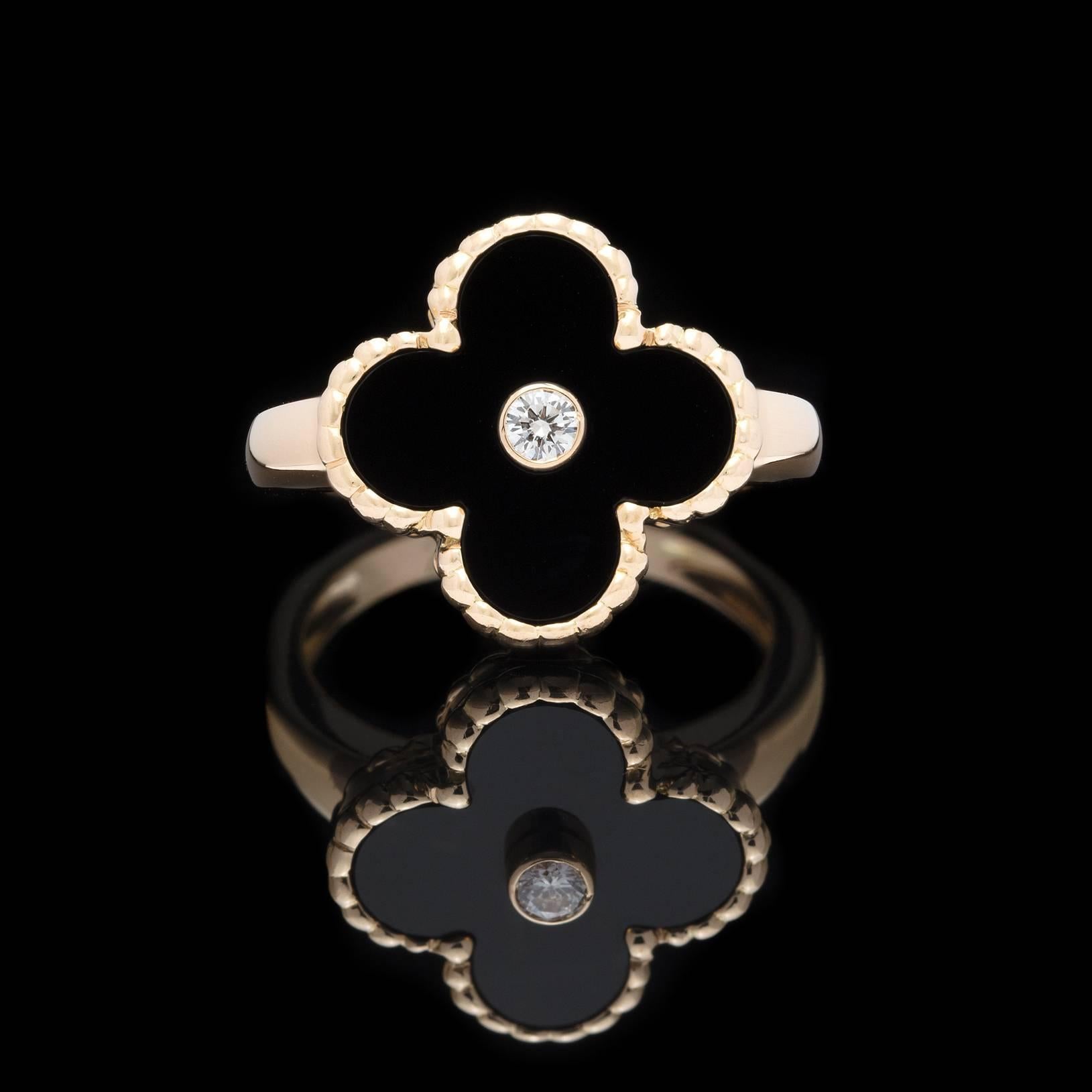 Estate Van Cleef & Arpels Alhambra Onyx and Diamond Ring In Excellent Condition In San Francisco, CA