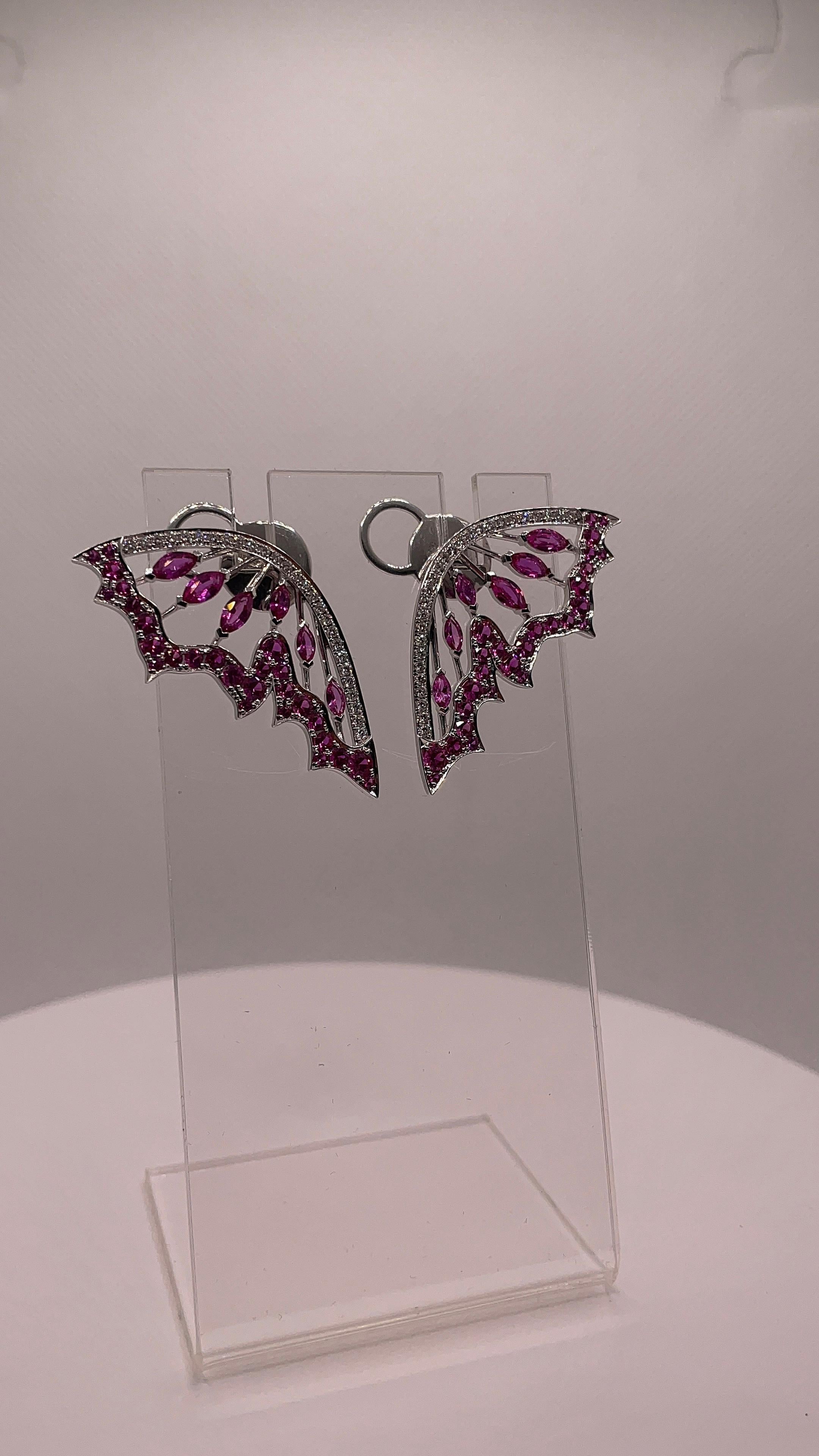 Orecchini a pipistrello con zaffiro rosa e diamante da 5,72 carati in vendita 3