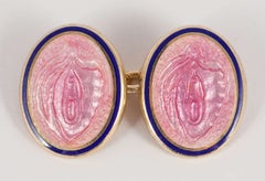 Erotic Enamel Silver Cufflinks of the Rose Tulip