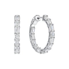 5.68Ctw Natural Emerald Cut Diamond Hoop Earrings in 14K White Gold