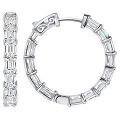 5.68Ctw Natural Emerald Cut Diamond Hoop Earrings in 14K White Gold