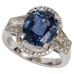 5.41 carat Blue Sapphire White Gold 14K Ring with 0.75 carat Diamonds