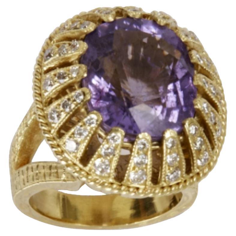 Stambolian Rare Elegance - Anello con tormalina viola da 11,80 carati e diamanti da 1,02 carati