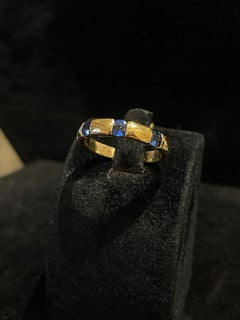 18K Gold Three-Stone Sapphire Ring, Round-Cut, 20th Century