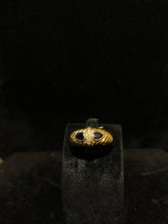 19.2K Gold Sapphire and Pear-Shaped Natural Diamond Ring
