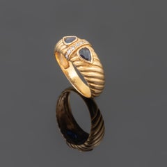 19.2K Gold Sapphire and Pear-Shaped Natural Diamond Ring