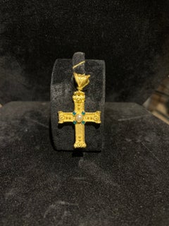 19.2K Yellow Gold Cross Pendant with Pearl and Glass Cabochons