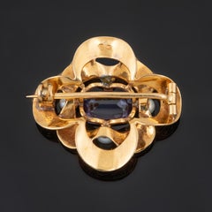 Portuguese 19.2K Gold Amethyst and Pearl Floral Brooch Pin