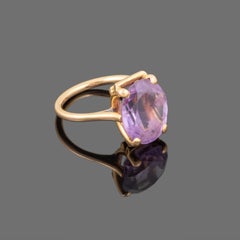Vintage Portuguese 19.2K Gold Oval Amethyst Solitaire Ring