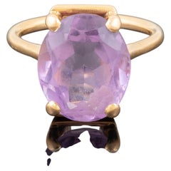 Vintage Portuguese 19.2K Gold Oval Amethyst Solitaire Ring