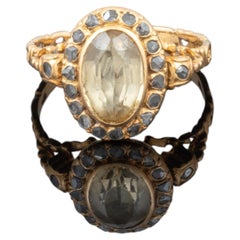 Vintage Portuguese 19.2K Yellow Gold Topaz and Moissanite Cluster Ring