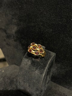 Vintage Portuguese 19.2K Gold Ring with Garnets and Zirconias Triple Band