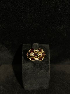 Vintage Portuguese 19.2K Gold Ring with Garnets and Zirconias Triple Band
